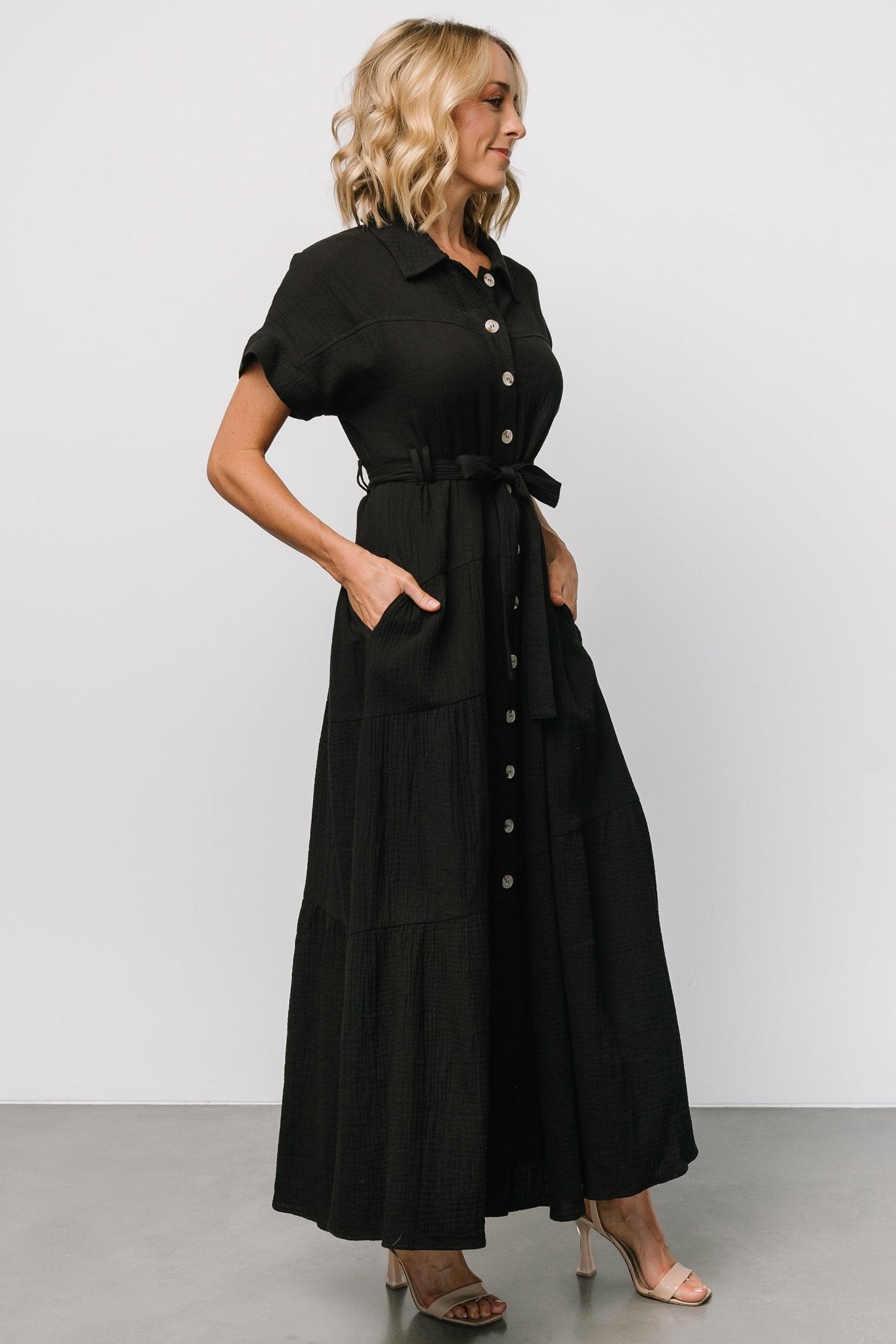 Aizey Button Up Maxi Dress | Black - Baltic Born