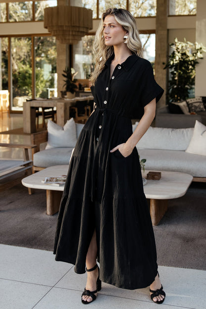 Aizey Button Up Maxi Dress | Black - Baltic Born