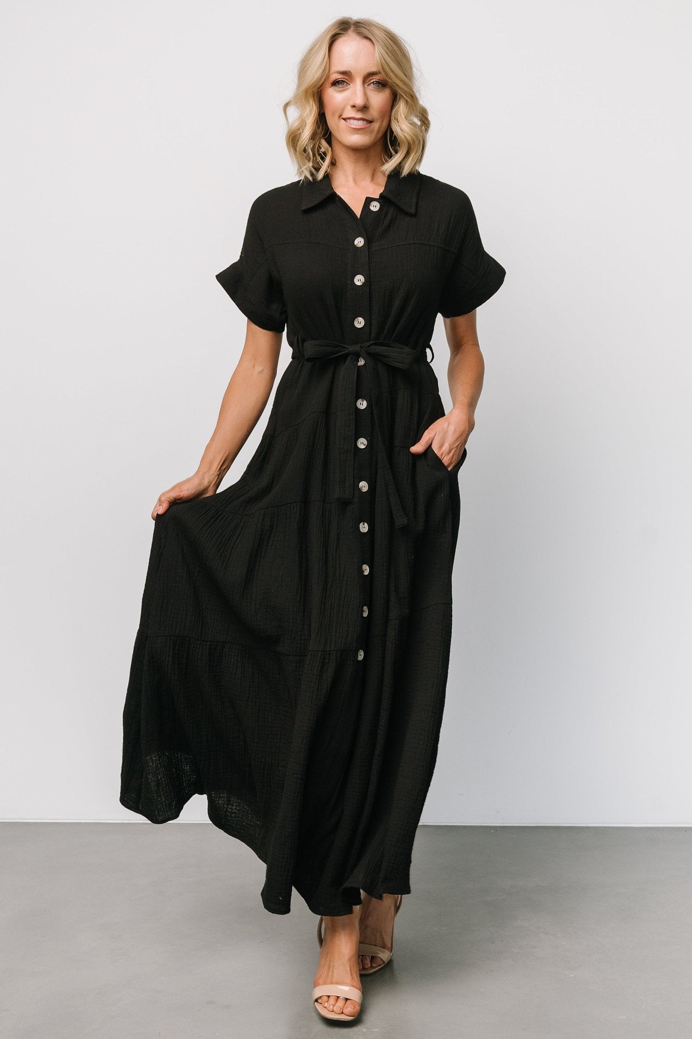 Aizey Button Up Maxi Dress | Black - Baltic Born