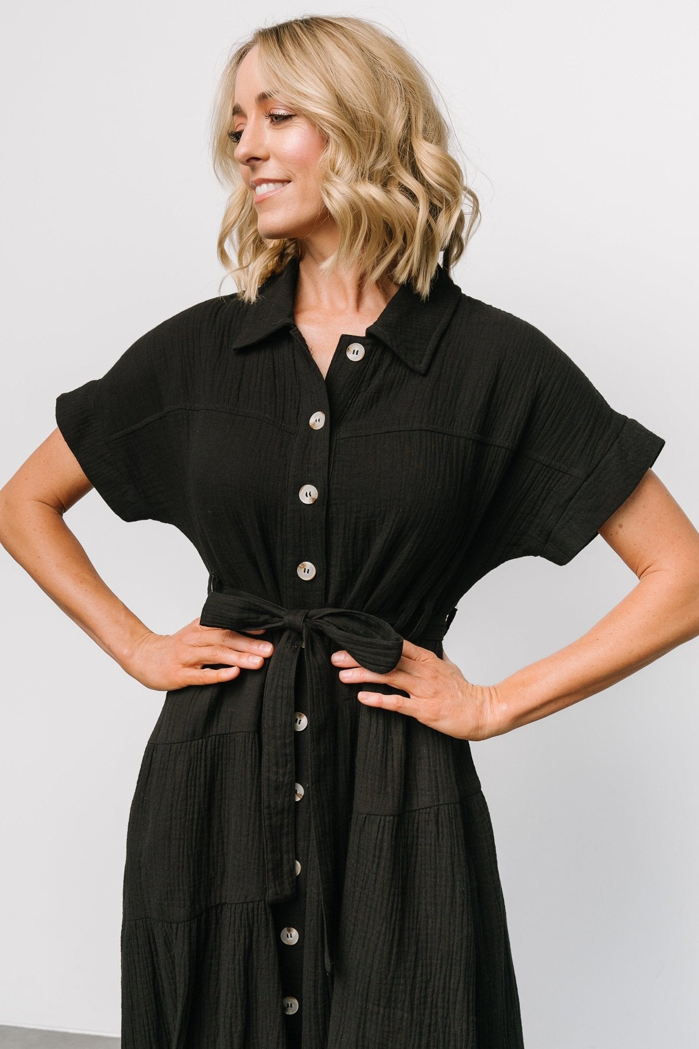 Aizey Button Up Maxi Dress | Black - Baltic Born