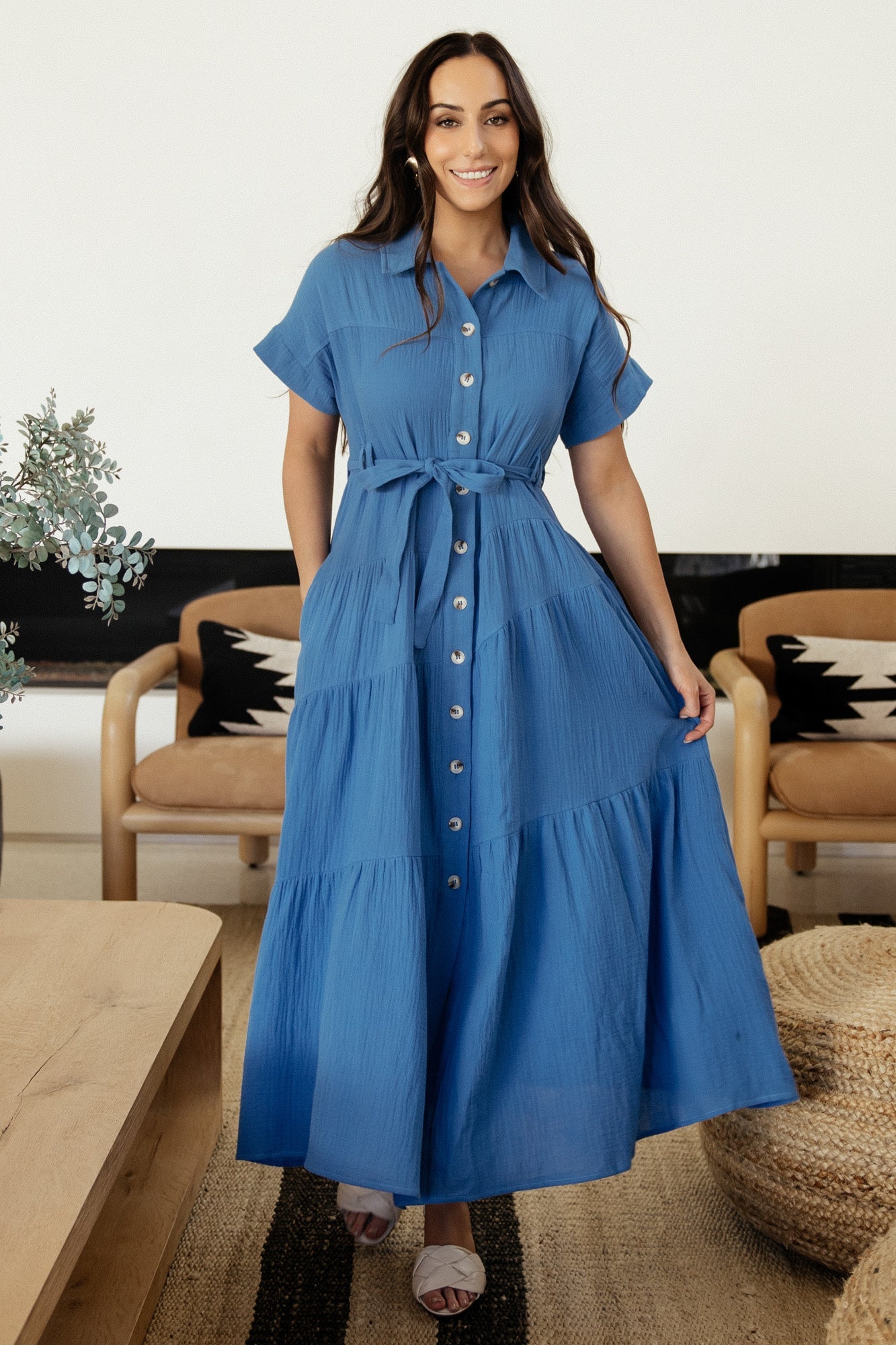 Baltic Born Womens Aizey Button Up Maxi Dress | Blue