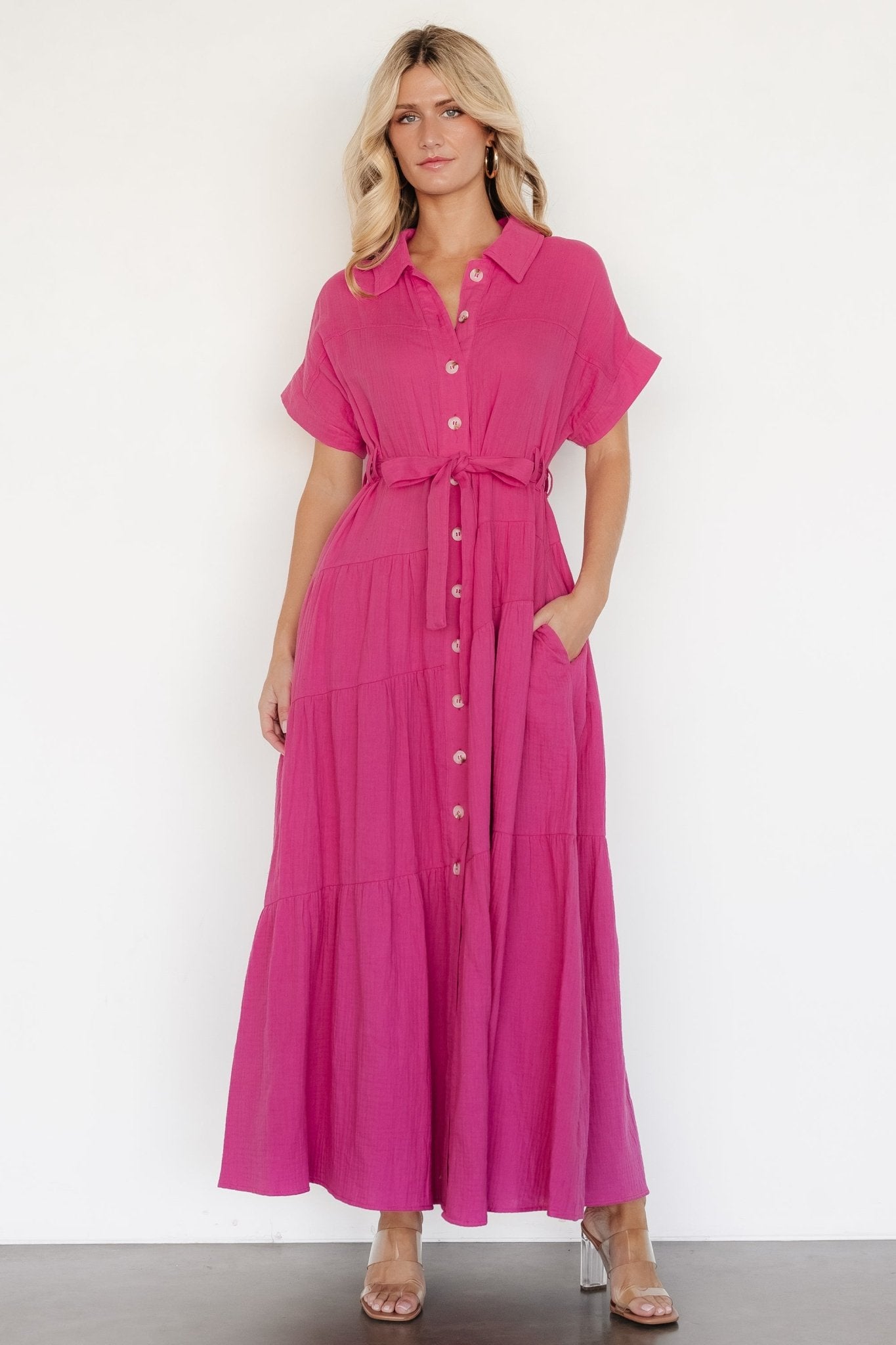 Aizey Button Up Maxi Dress | Pink - Baltic Born