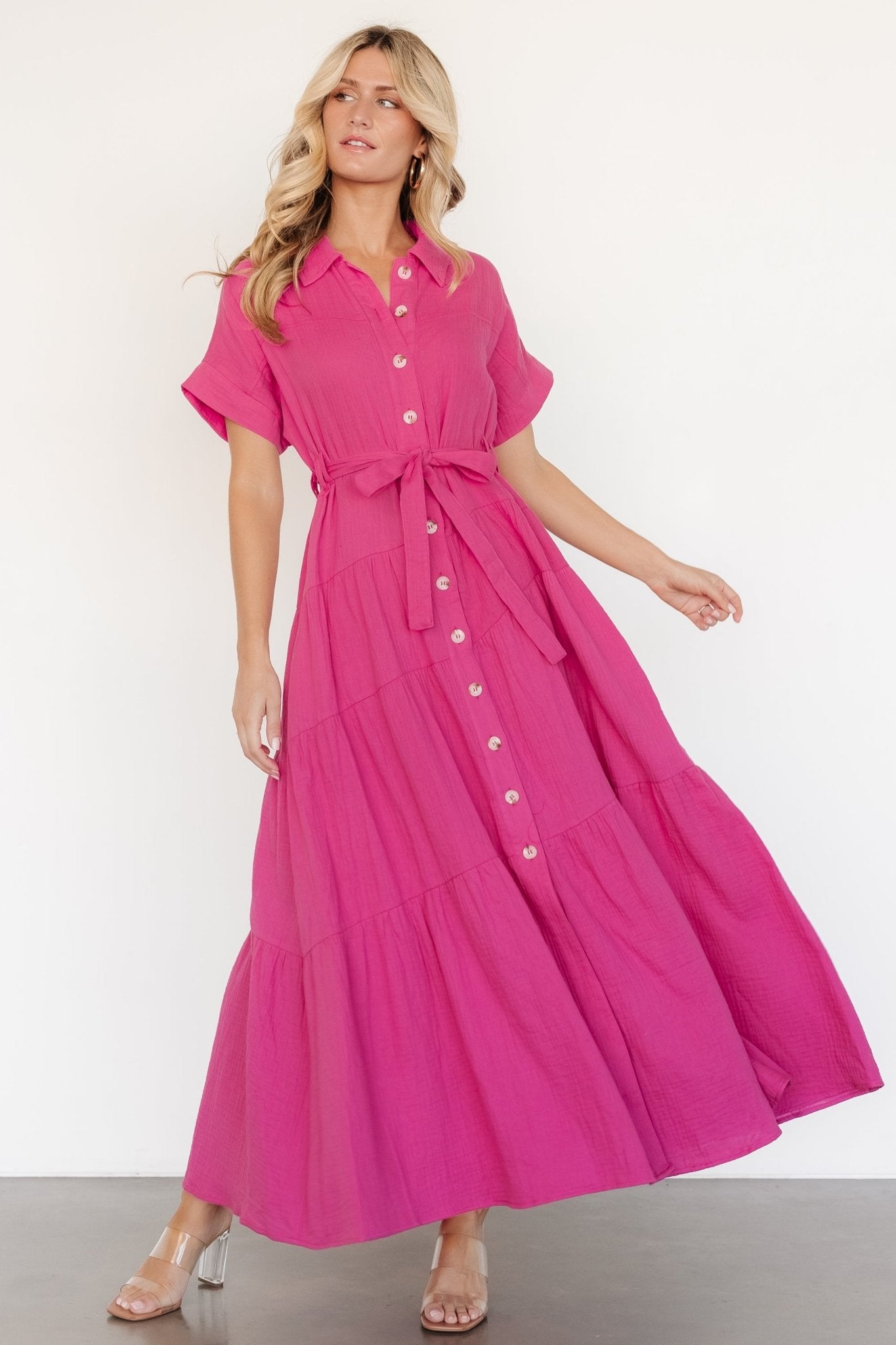 Aizey Button Up Maxi Dress | Pink - Baltic Born