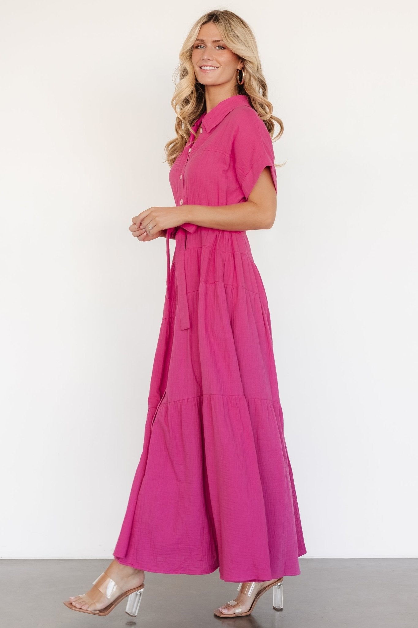 Aizey Button Up Maxi Dress | Pink - Baltic Born