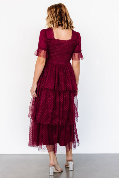 Alana Tulle Tiered Dress | Burgundy - Baltic Born