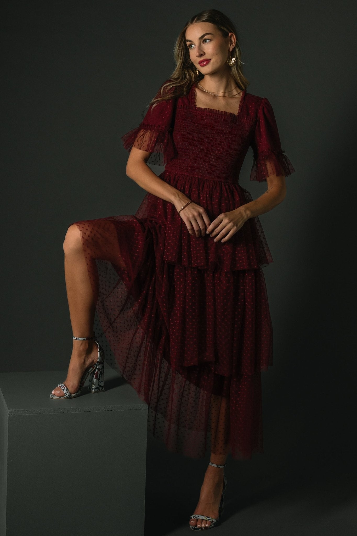 Alana Tulle Tiered Dress | Burgundy - Baltic Born