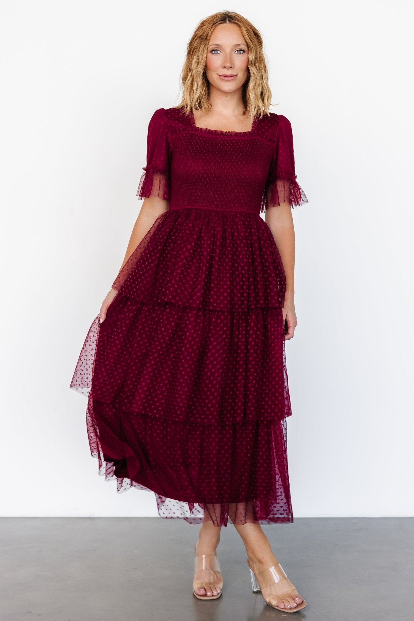 Alana Tulle Tiered Dress | Burgundy - Baltic Born