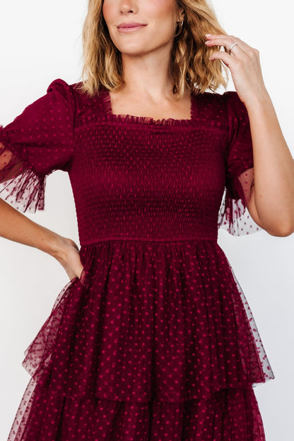 Alana Tulle Tiered Dress | Burgundy - Baltic Born