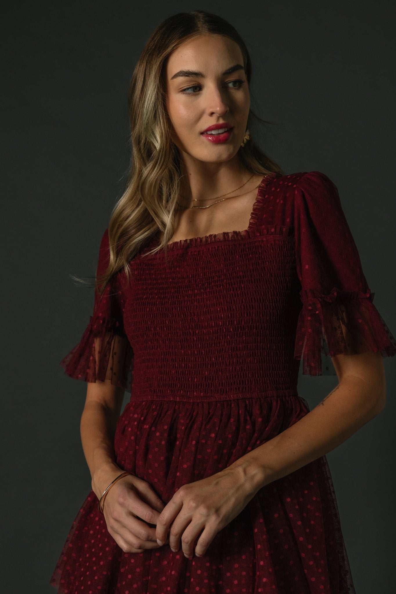 Alana Tulle Tiered Dress | Burgundy - Baltic Born