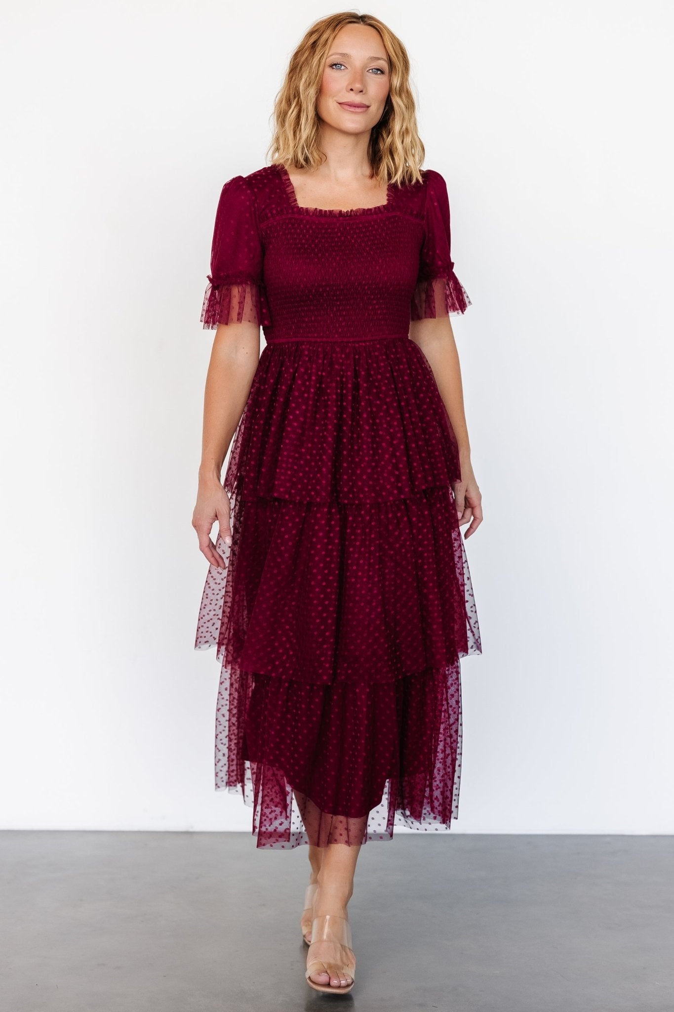 Alana Tulle Tiered Dress | Burgundy - Baltic Born