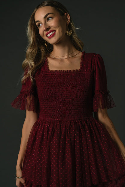 Alana Tulle Tiered Dress | Burgundy - Baltic Born