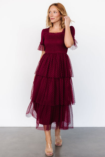 Alana Tulle Tiered Dress | Burgundy - Baltic Born