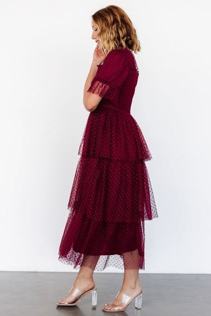 Alana Tulle Tiered Dress | Burgundy - Baltic Born