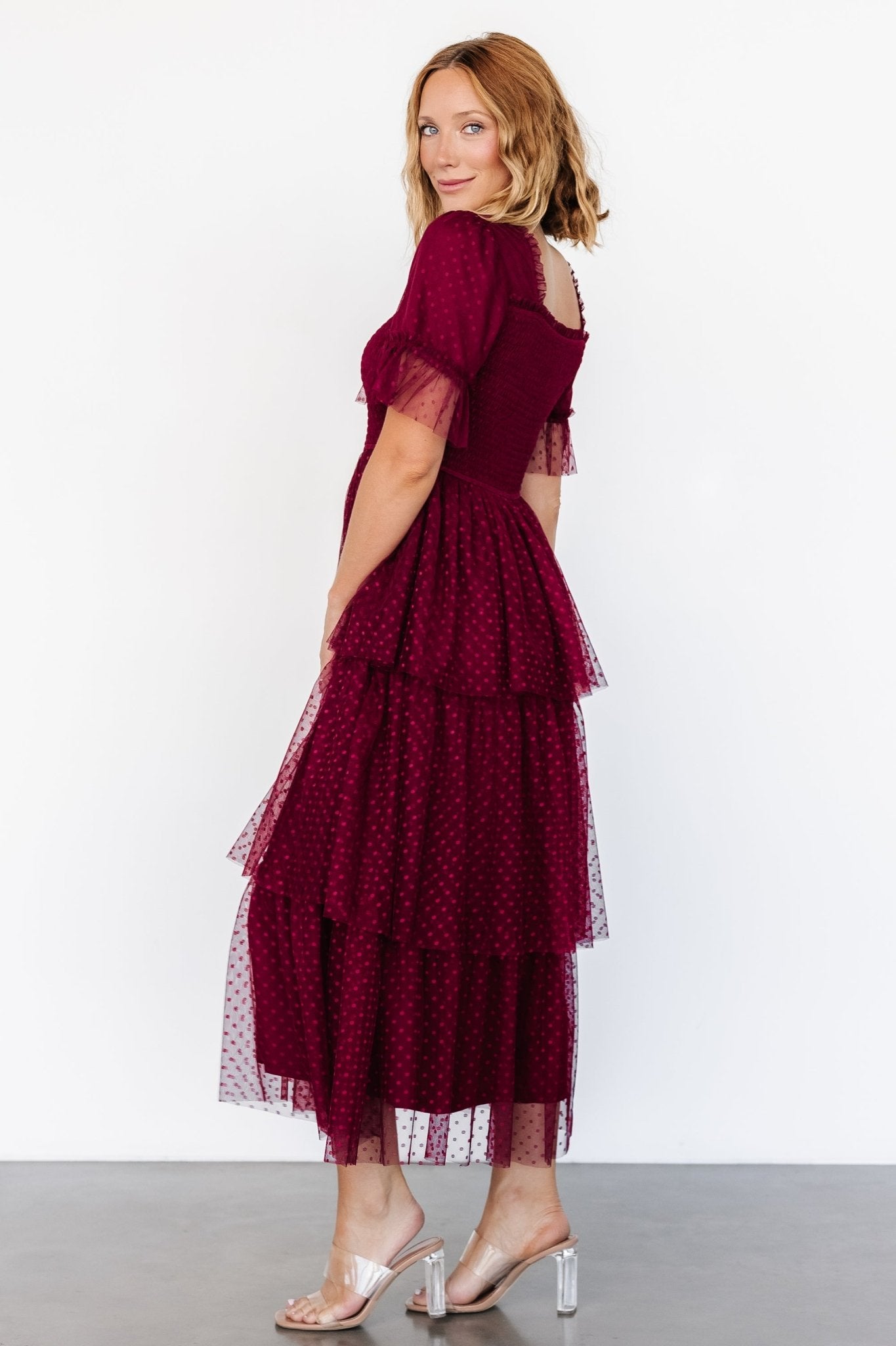 Alana Tulle Tiered Dress | Burgundy - Baltic Born