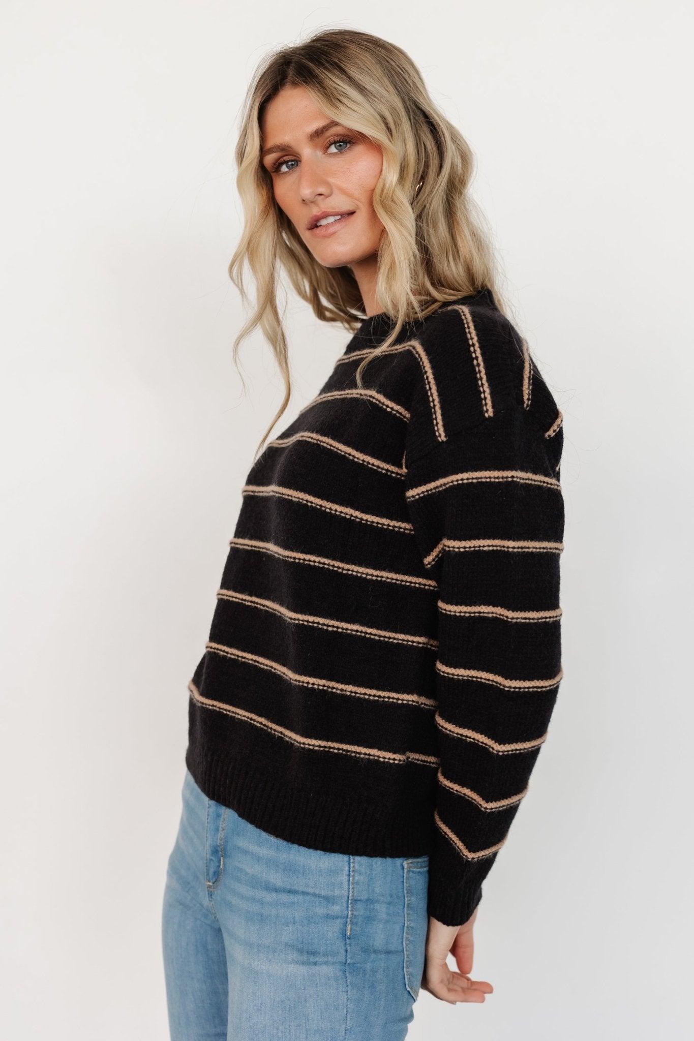 Alanis Stripe Sweater | Black + Camel - Baltic Born