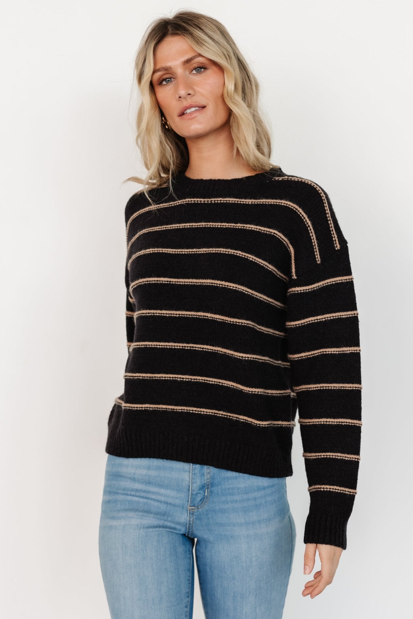 Alanis Stripe Sweater | Black + Camel - Baltic Born