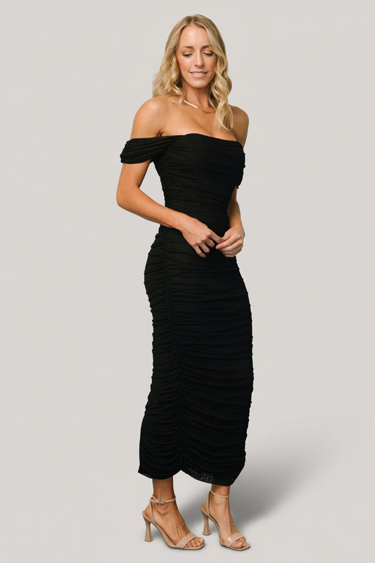 Alessandra Mesh Midi Dress | Black