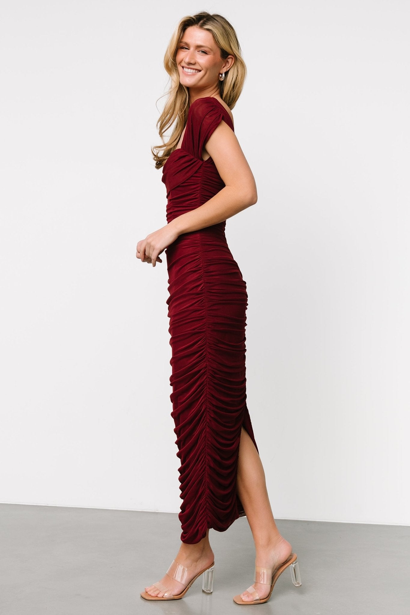 Alessandra Mesh Midi Dress | Burgundy - Baltic Born