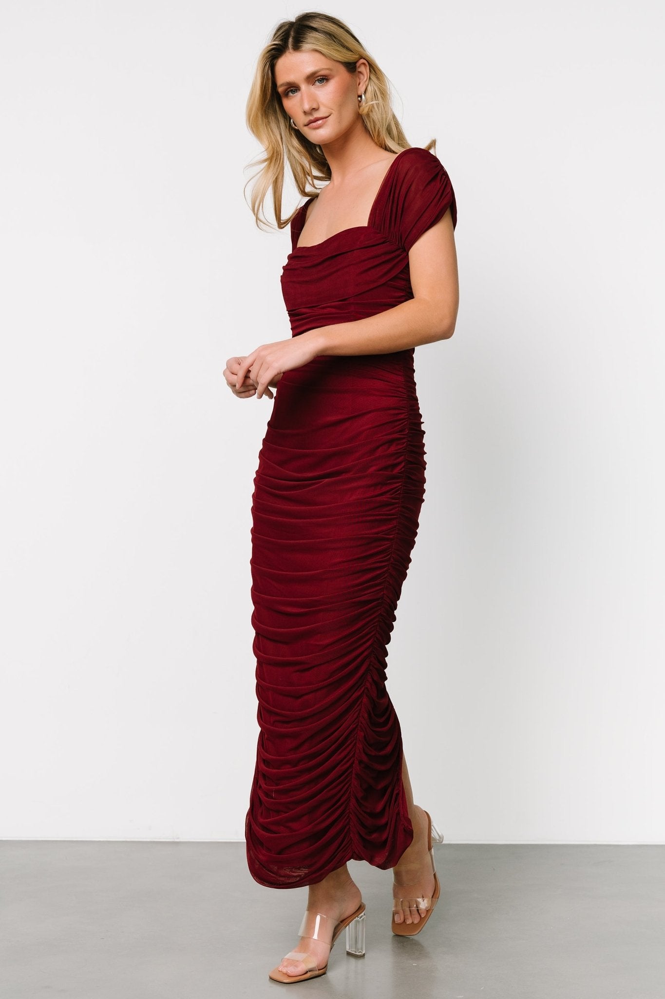 Alessandra Mesh Midi Dress | Burgundy - Baltic Born