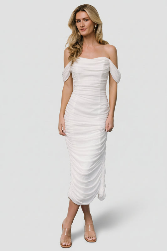 Alessandra Mesh Midi Dress | Off White
