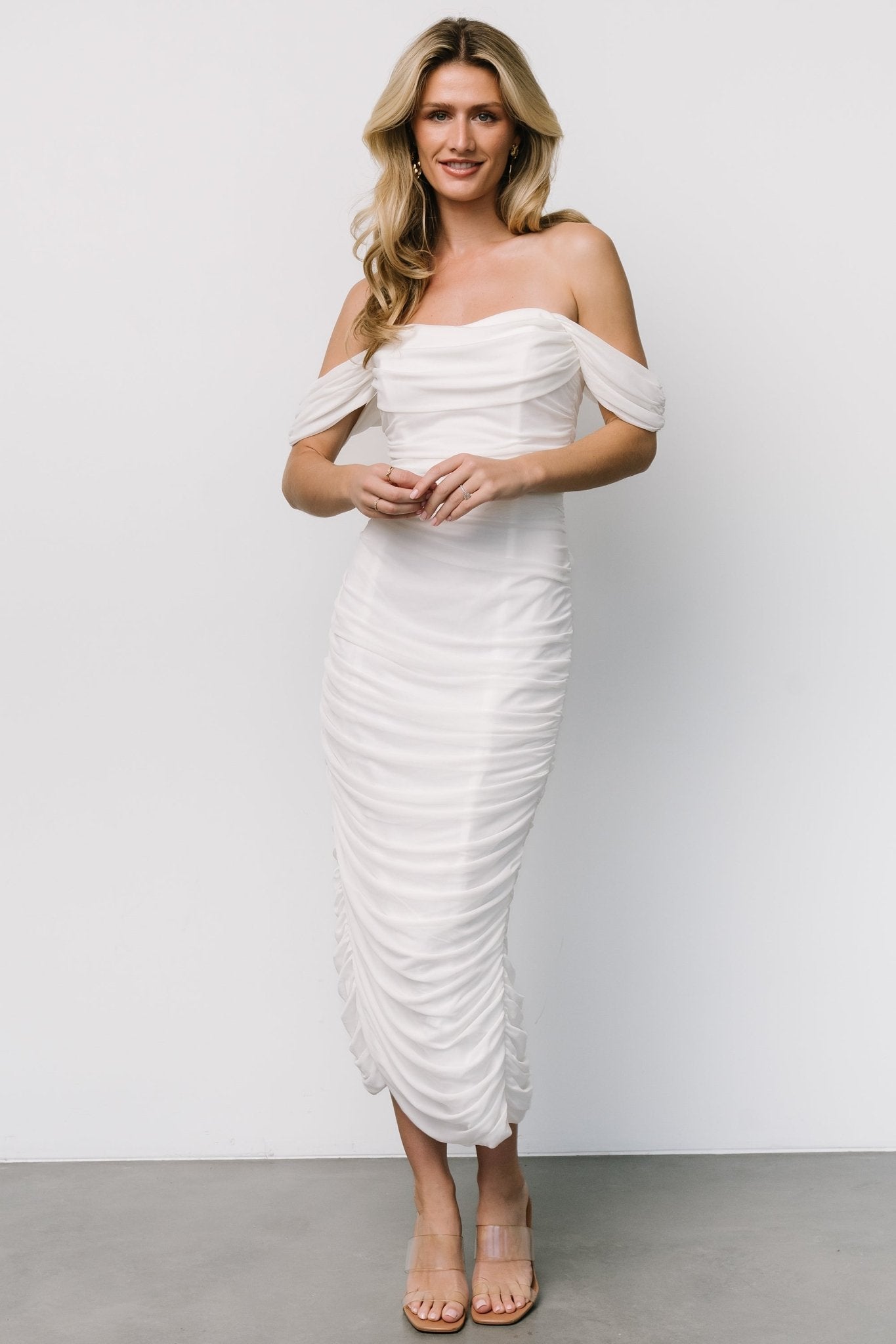 Alessandra Mesh Midi Dress | Off White - Baltic Born