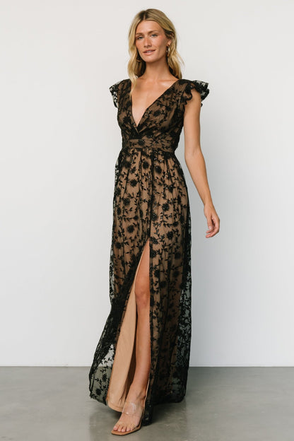 Alexa Embroidered Sequin Maxi Dress | Black + Nude - Baltic Born