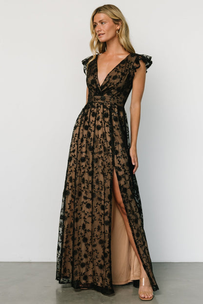 Alexa Embroidered Sequin Maxi Dress | Black + Nude - Baltic Born