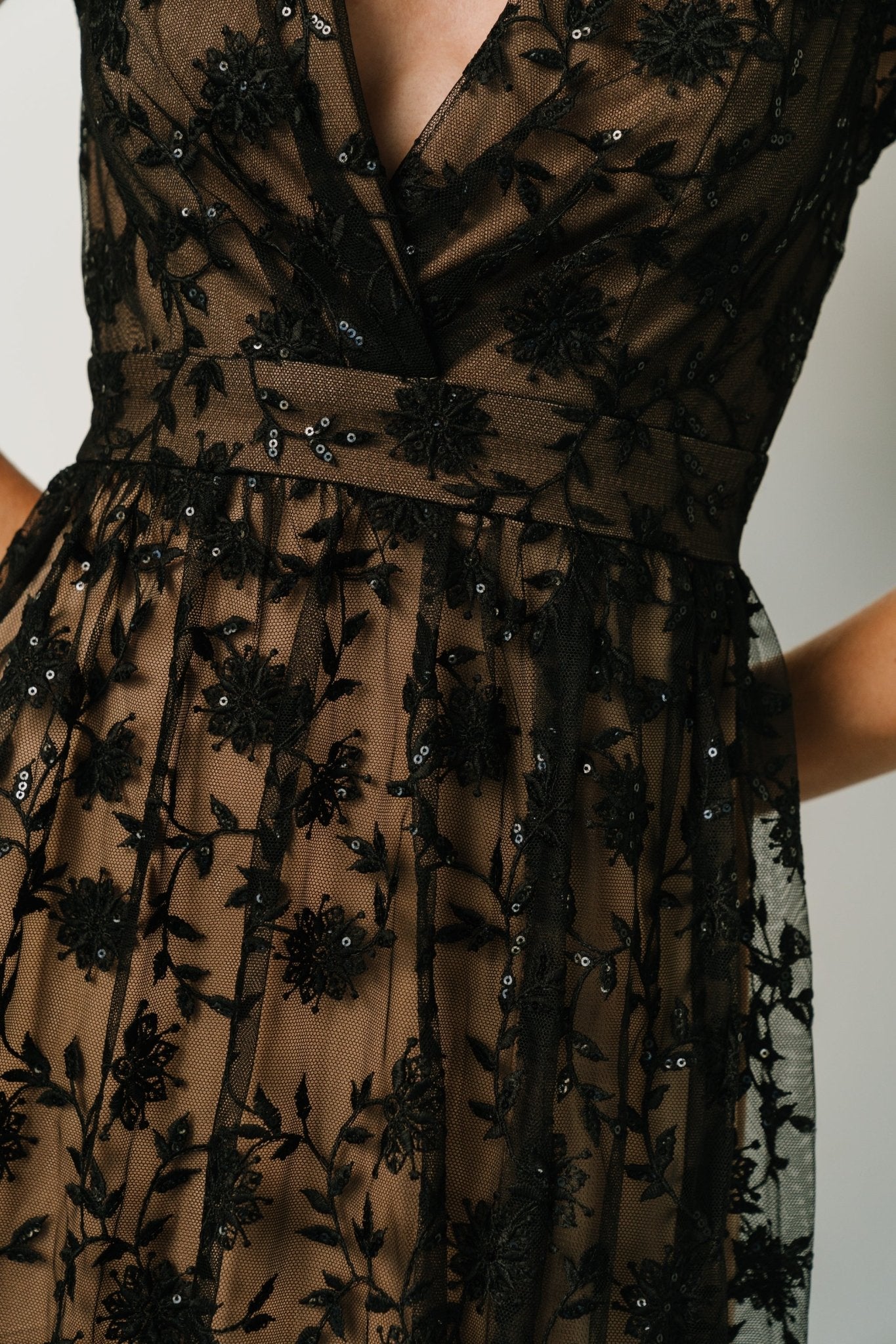 Alexa Embroidered Sequin Maxi Dress | Black + Nude - Baltic Born