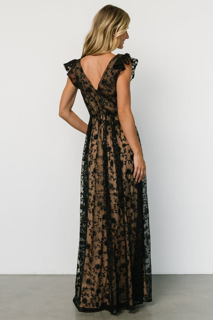 Alexa Embroidered Sequin Maxi Dress | Black + Nude - Baltic Born