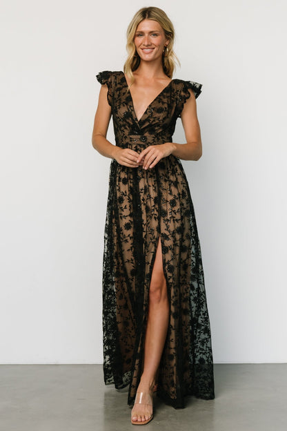 Alexa Embroidered Sequin Maxi Dress | Black + Nude - Baltic Born