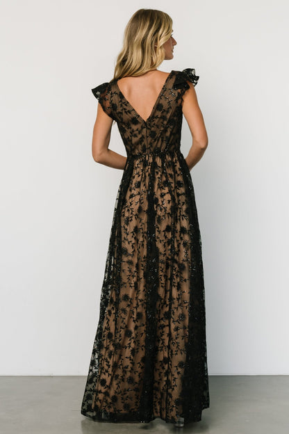 Alexa Embroidered Sequin Maxi Dress | Black + Nude - Baltic Born