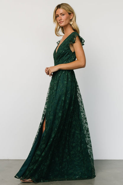 Alexa Embroidered Sequin Maxi Dress | Dark Green - Baltic Born