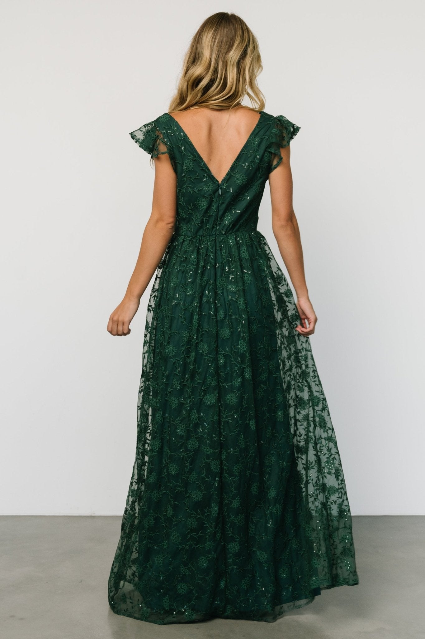 Alexa Embroidered Sequin Maxi Dress | Dark Green - Baltic Born