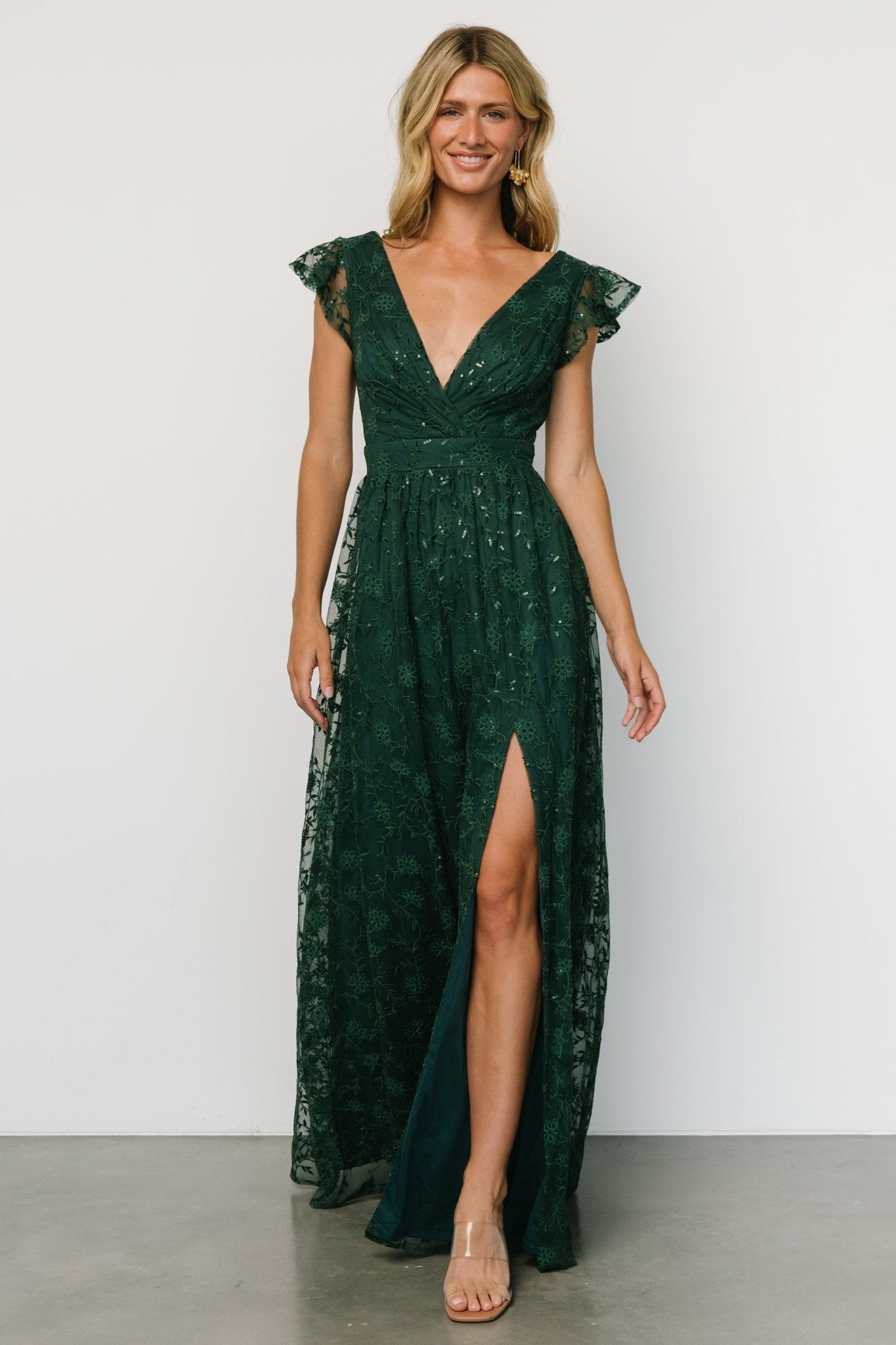 Alexa Embroidered Sequin Maxi Dress | Dark Green - Baltic Born