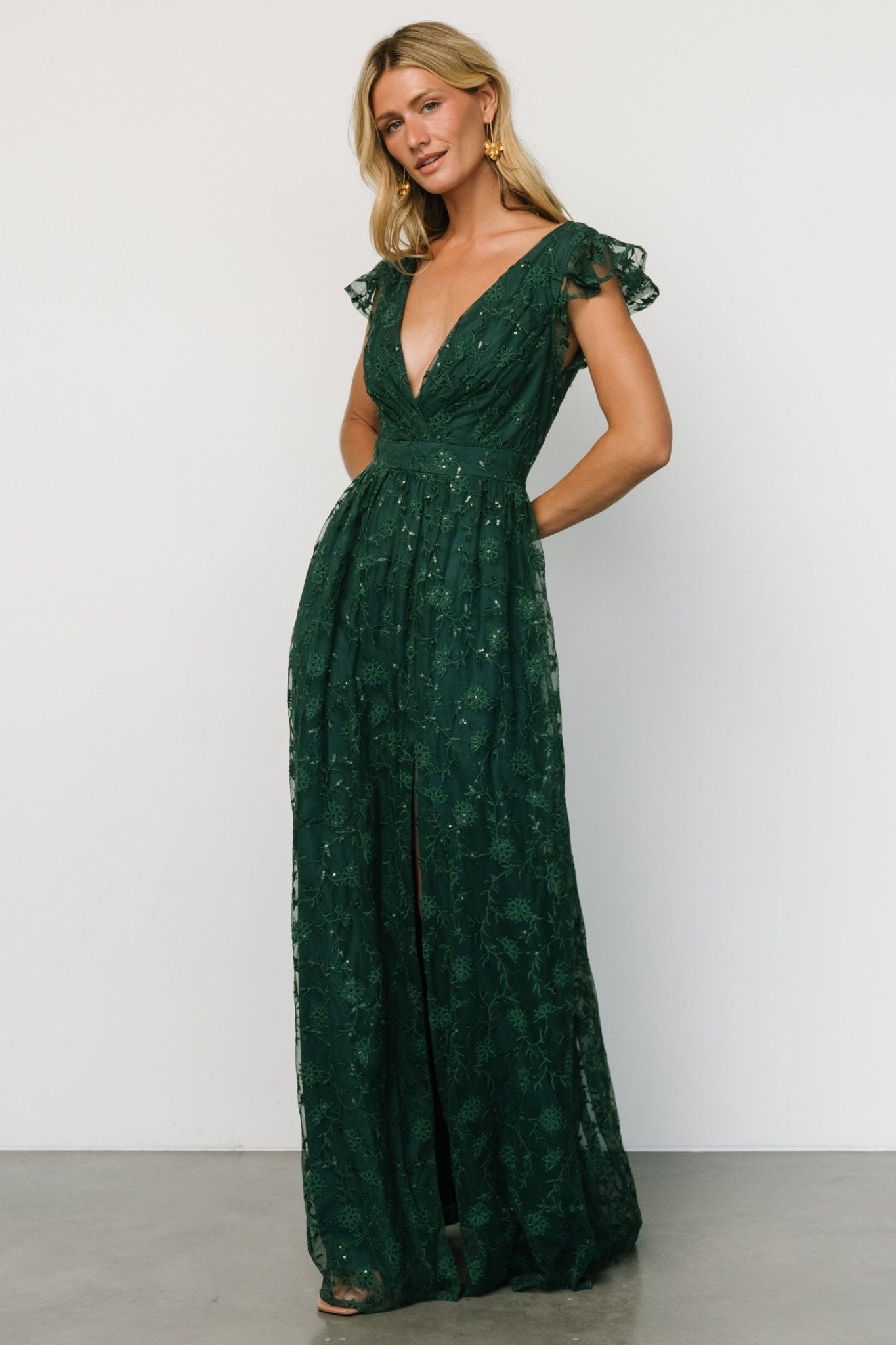 Alexa Embroidered Sequin Maxi Dress | Dark Green - Baltic Born