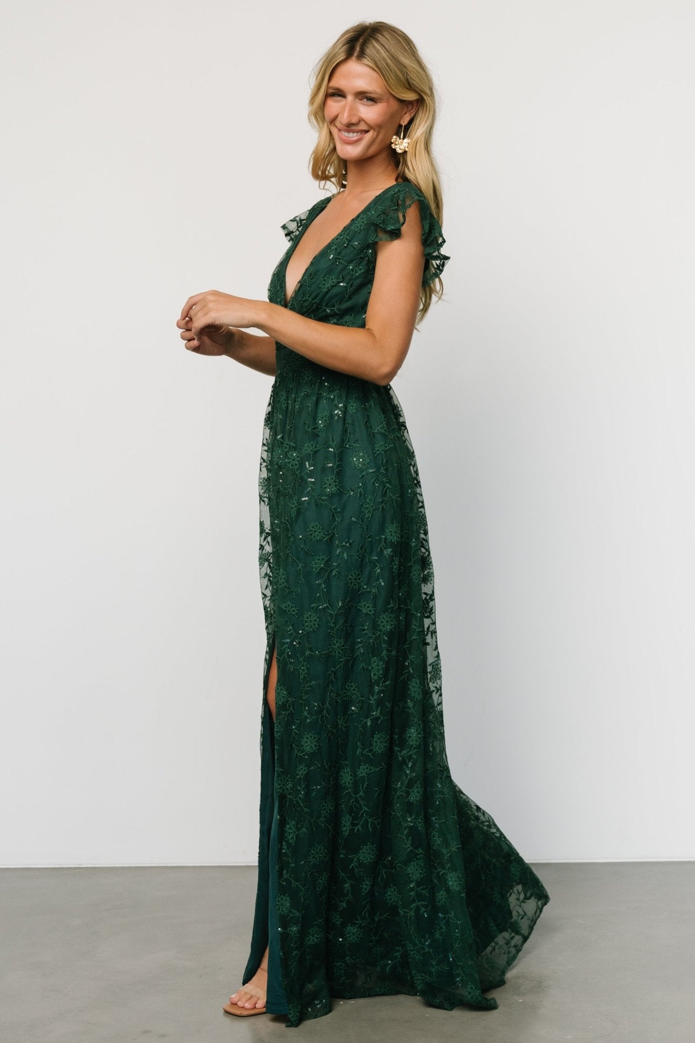 Alexa Embroidered Sequin Maxi Dress | Dark Green - Baltic Born