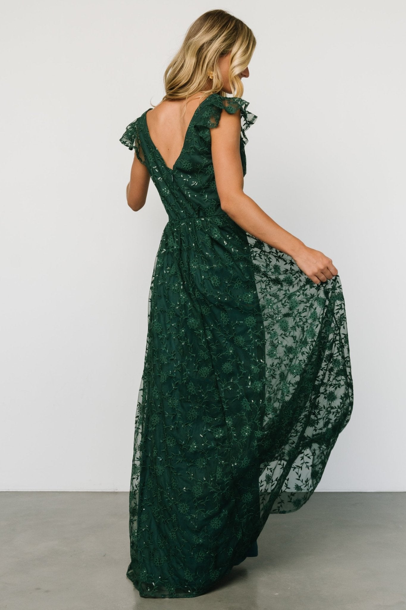 Alexa Embroidered Sequin Maxi Dress | Dark Green - Baltic Born