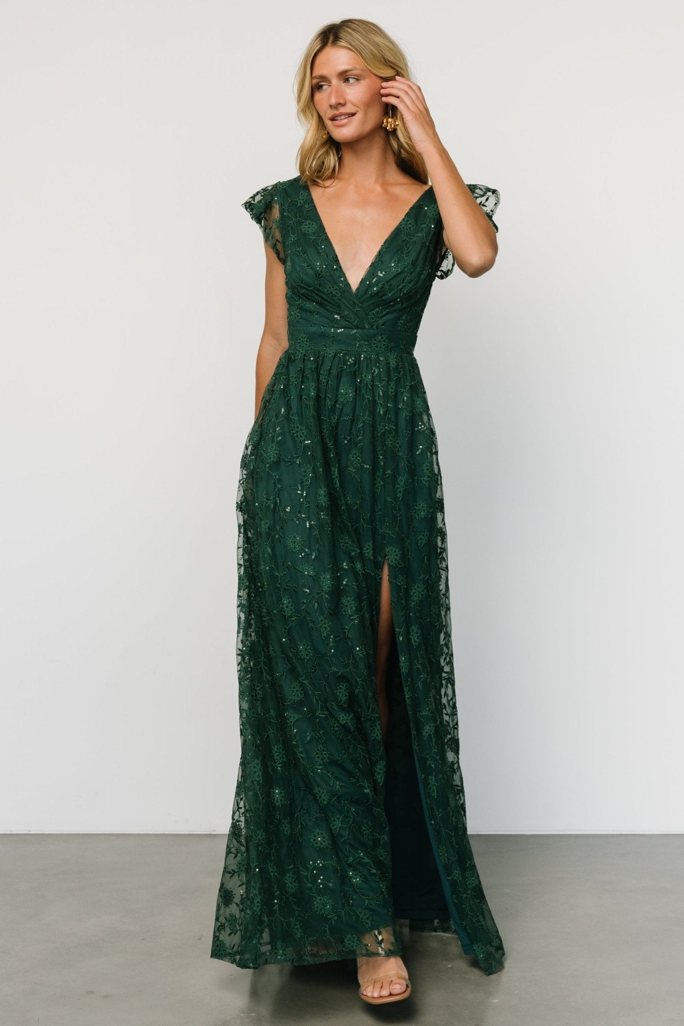 Alexa Embroidered Sequin Maxi Dress | Dark Green - Baltic Born