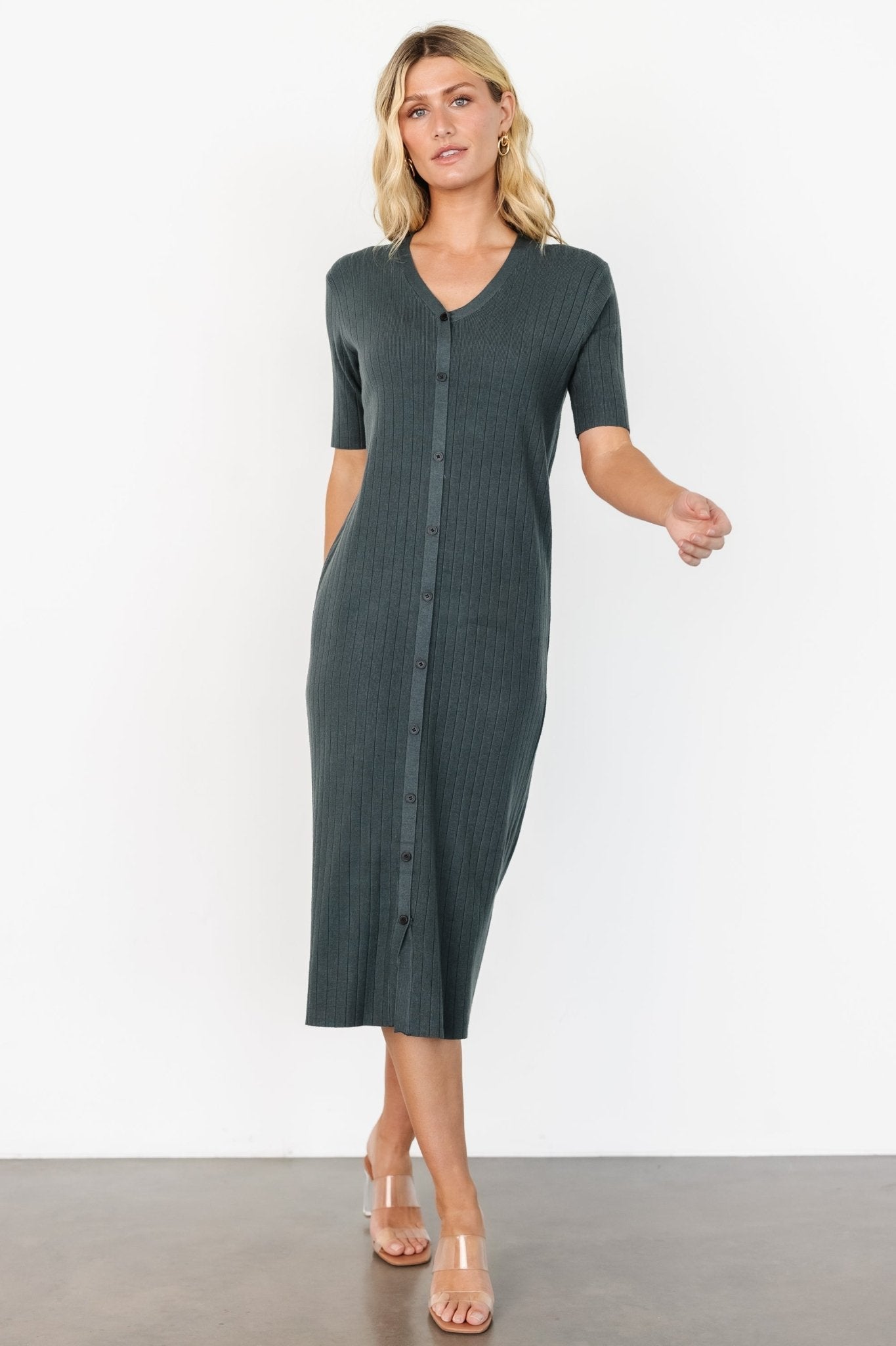 Alicia Ribbed Midi Dress | Dusty Jade - Baltic Born