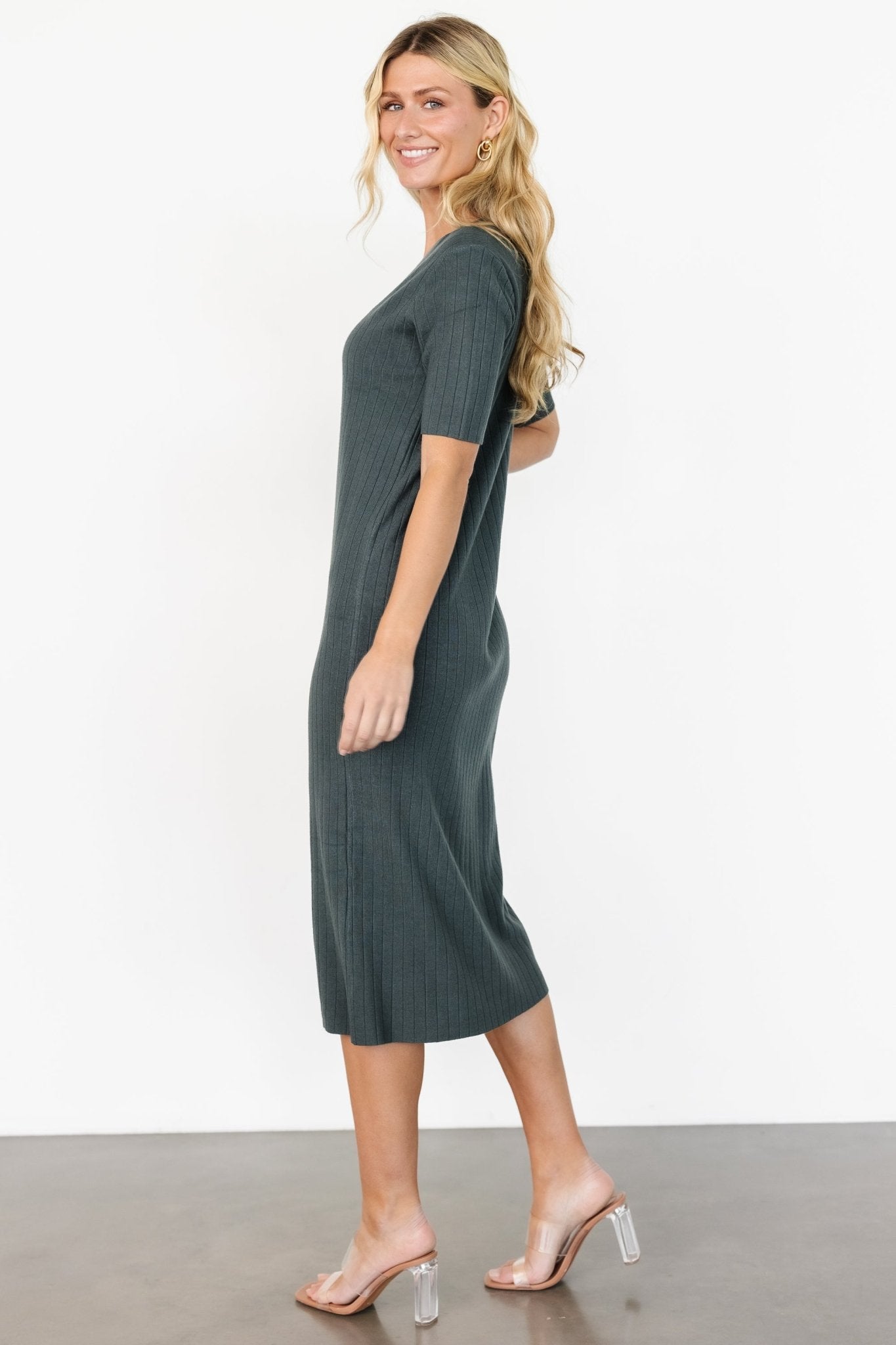 Alicia Ribbed Midi Dress | Dusty Jade - Baltic Born