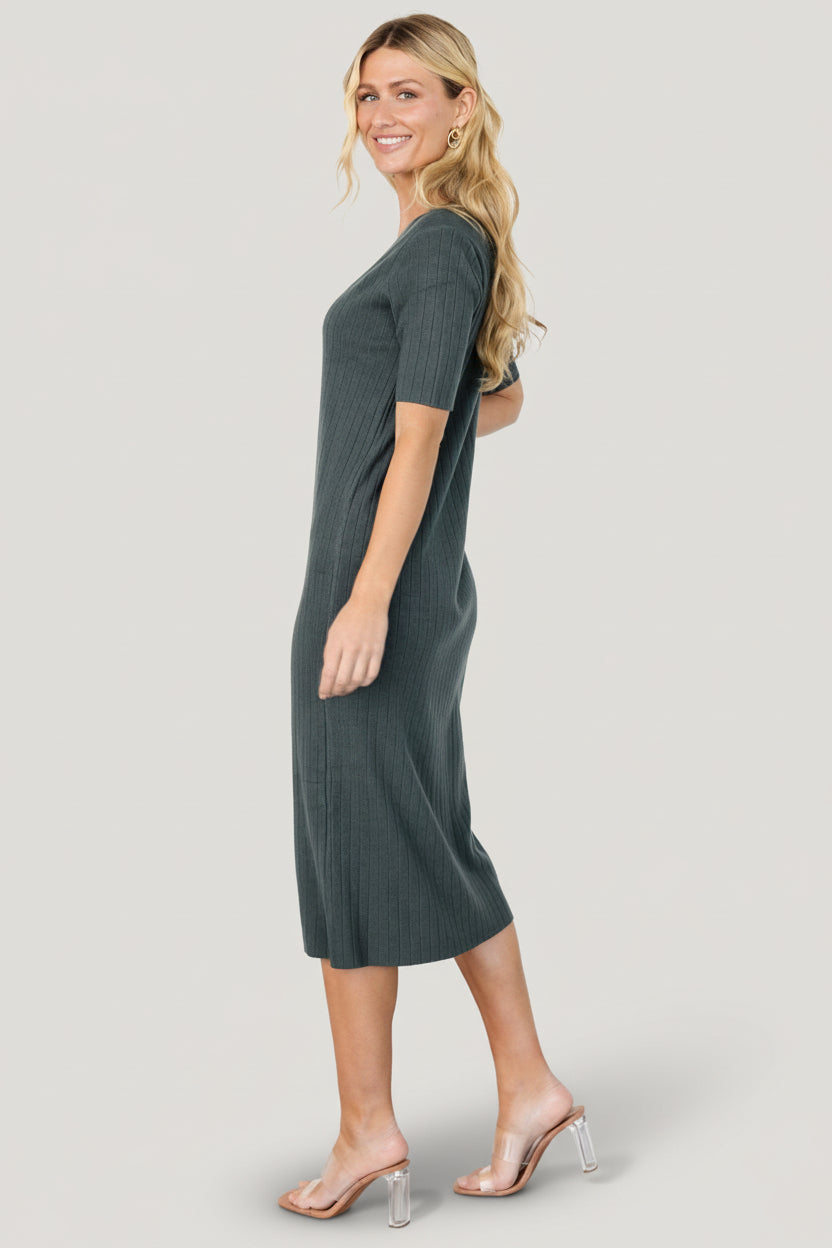 Alicia Ribbed Midi Dress | Dusty Jade