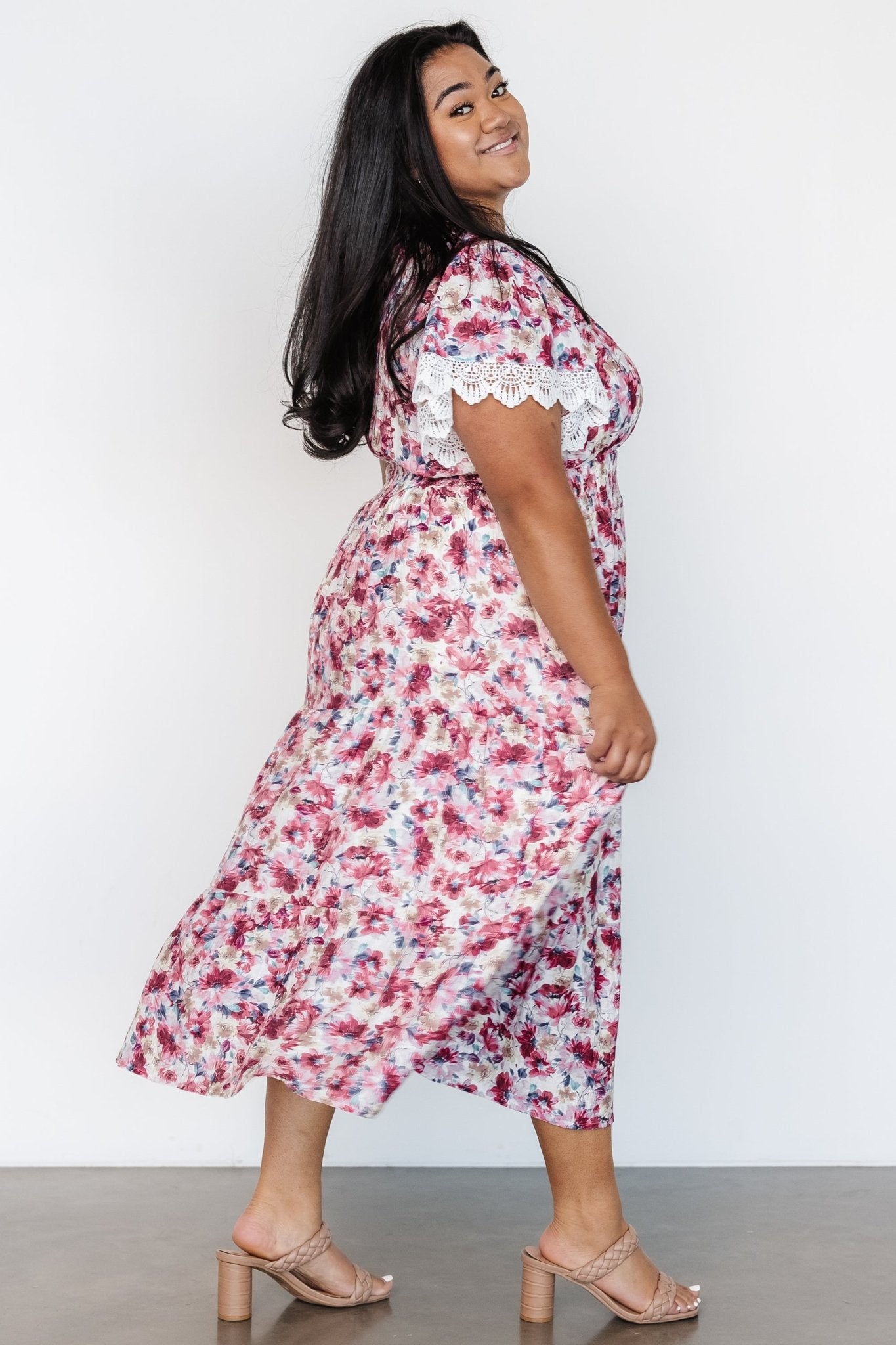 berry dress midi Dorothea | Berry Draped Midi Dress With Cape