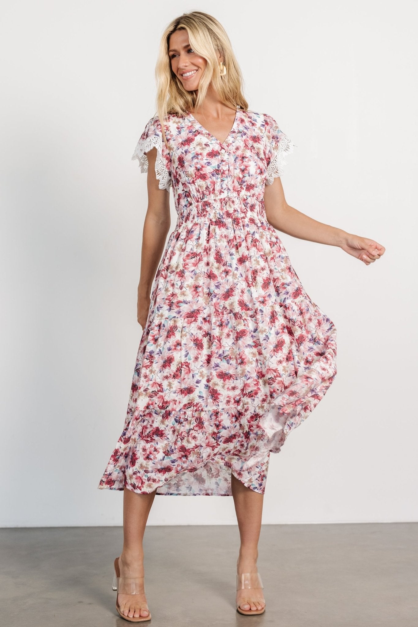 aliyah midi dress Baltic Born Womens Aliyah Midi Dress | Cream Multi Floral