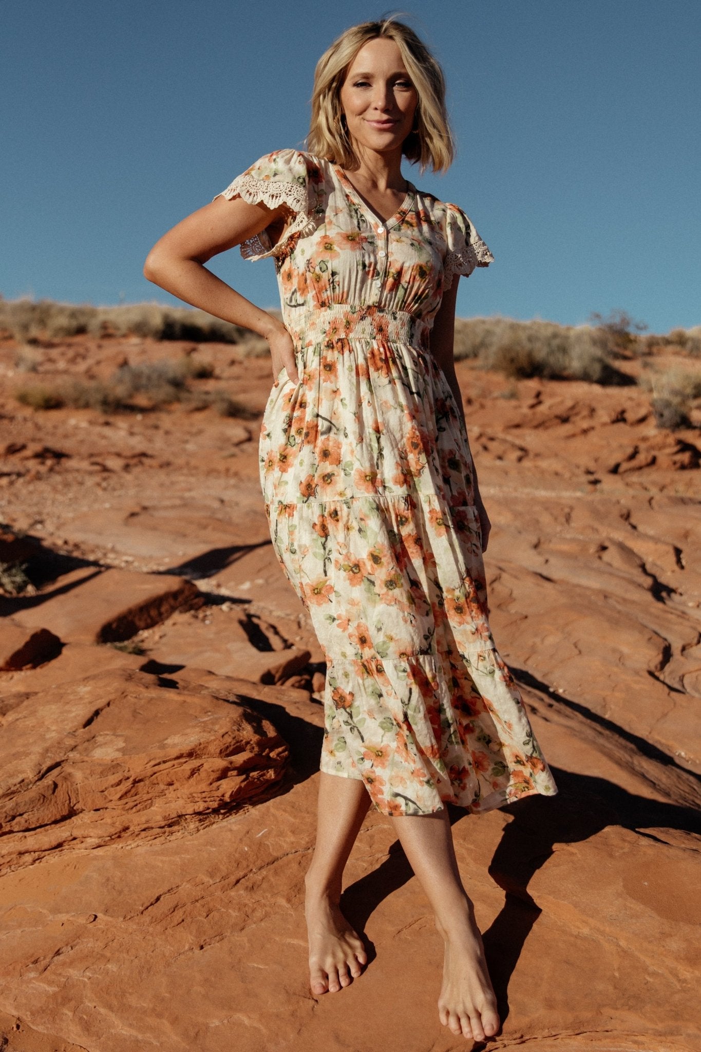 Baltic Born Womens Aliyah Midi Dress | Coral Floral | Size: 3XL Baltic Born Womens Aliyah Midi Dress | Coral Floral | Size: 3XL