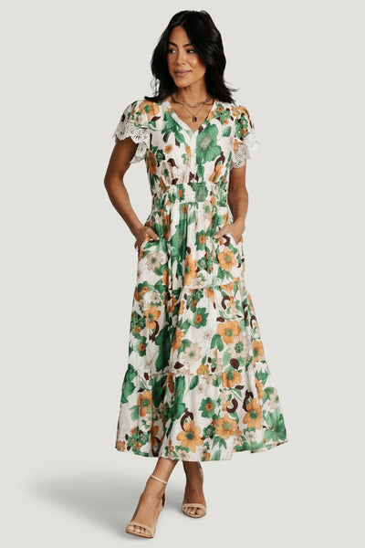 knee length dresses for ladies Baltic Born Womens Aliyah Midi Dress | Green Floral