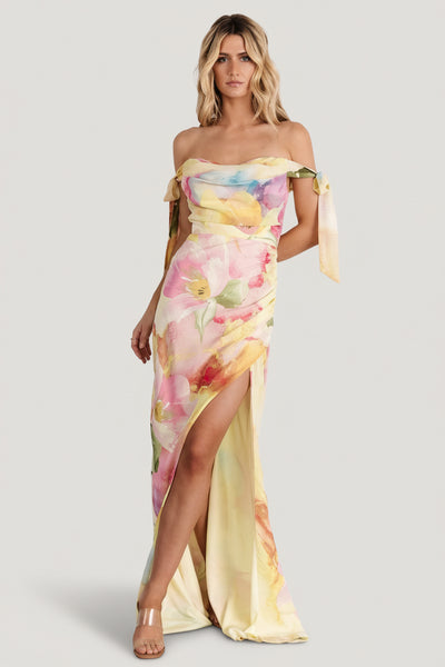 off shoulder printed dress Baltic Born Womens Allegra Off Shoulder Maxi Dress | Multi Floral