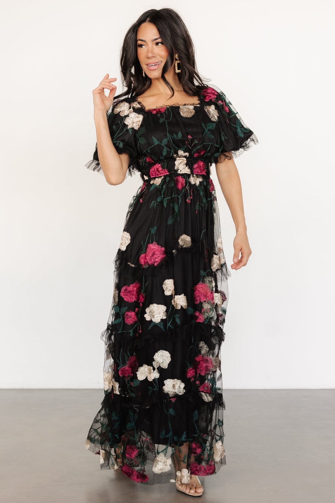 Allison Embroidered Tulle Maxi Dress | Black Multi - Baltic Born