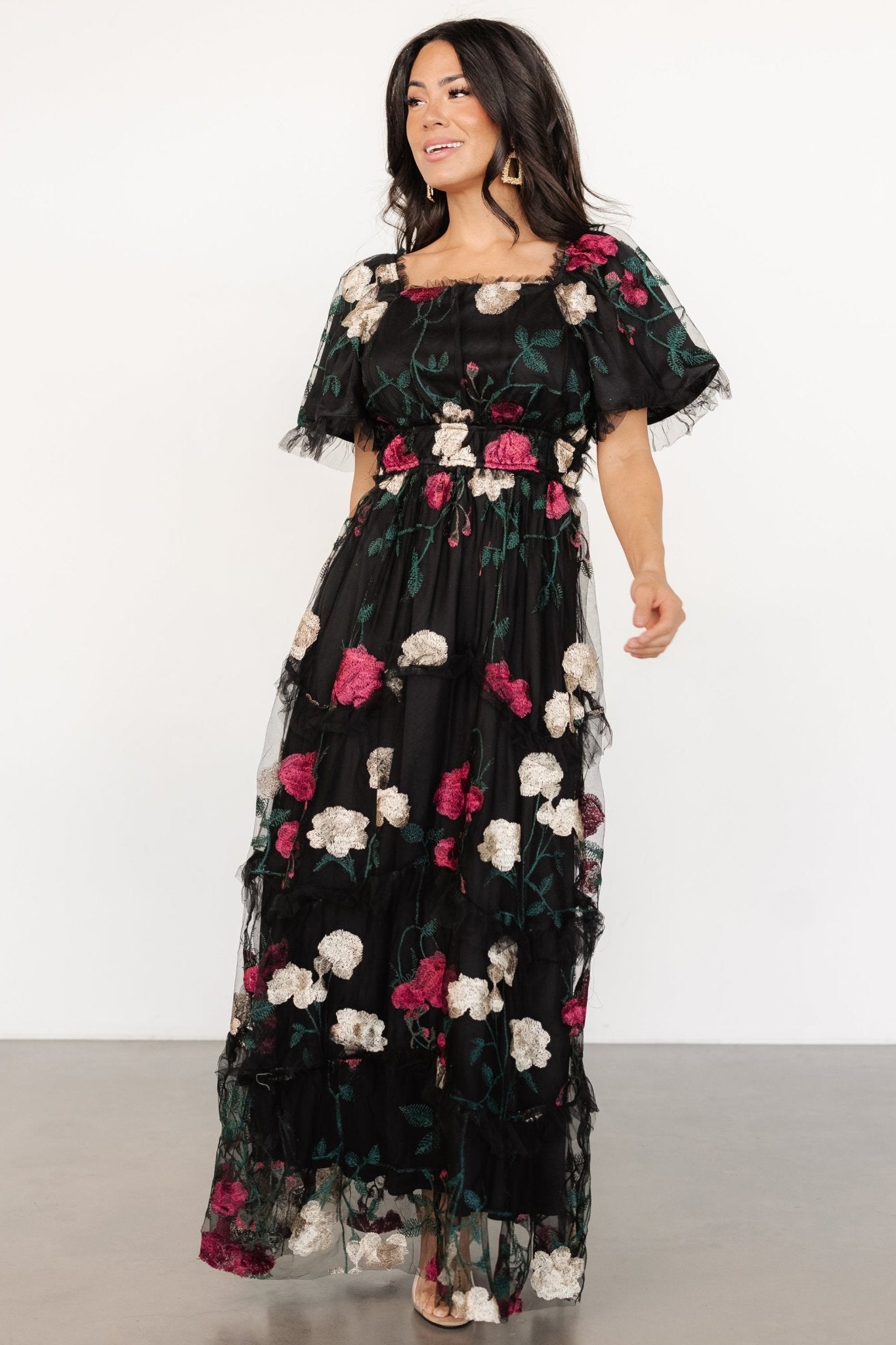 Allison Embroidered Tulle Maxi Dress | Black Multi - Baltic Born