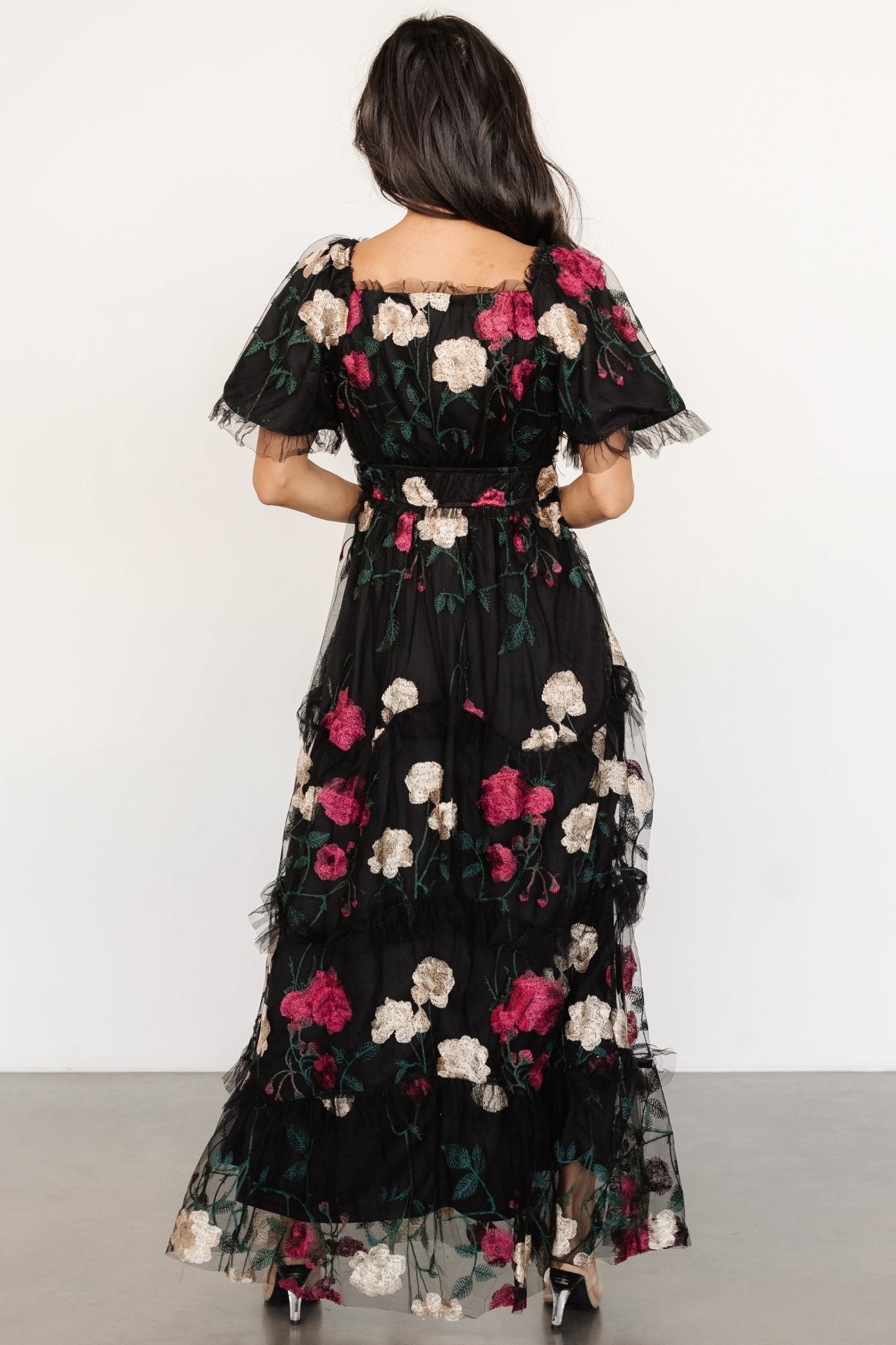 Allison Embroidered Tulle Maxi Dress | Black Multi - Baltic Born