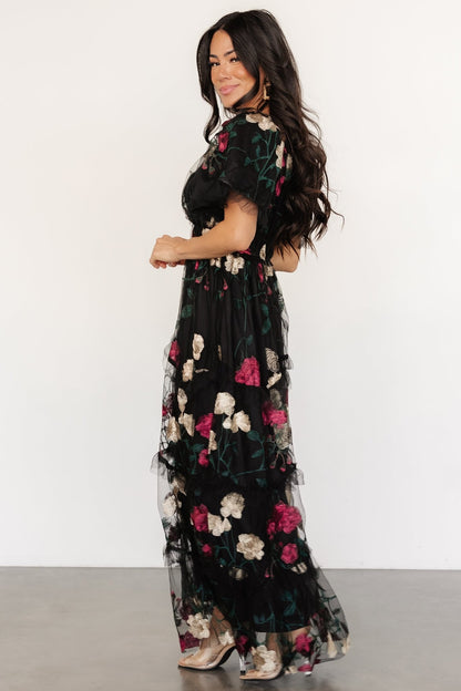 Allison Embroidered Tulle Maxi Dress | Black Multi - Baltic Born